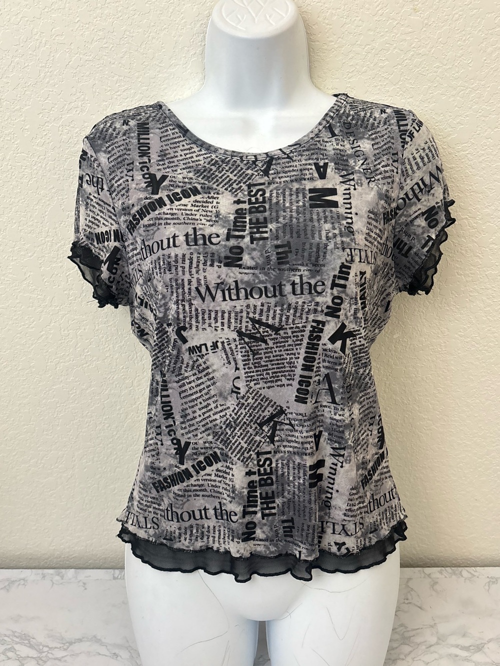 Almost Famous Top Juniors Sz L Lattice Short Sleeve Lined Pullover Retro Y2K